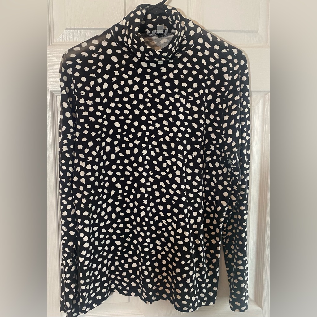 J. Crew L Black And White Polka Dot Long Sleeve Pullover Top
